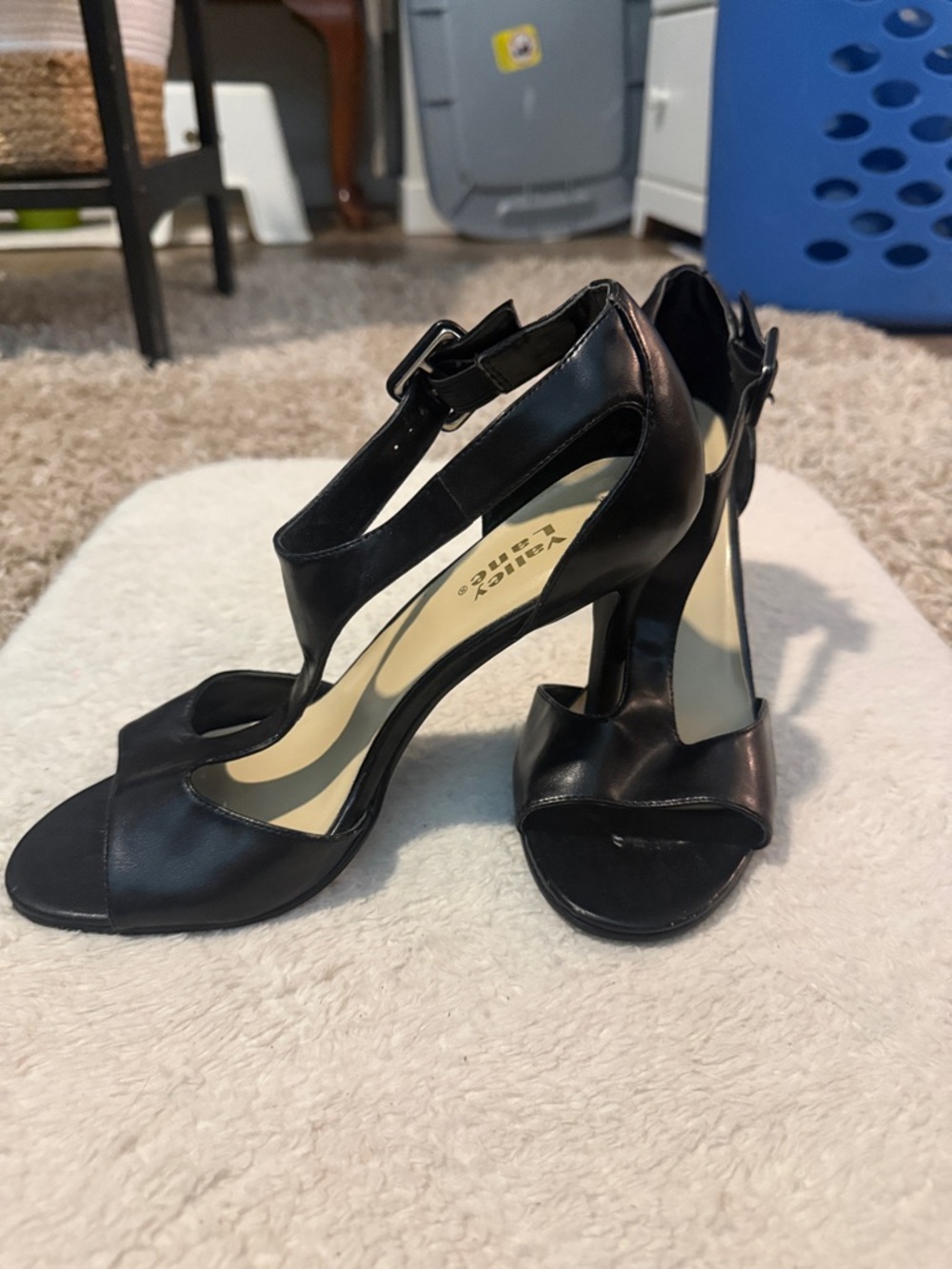 Valley Lance Black Cutout T-Strap High Heel Sandals
